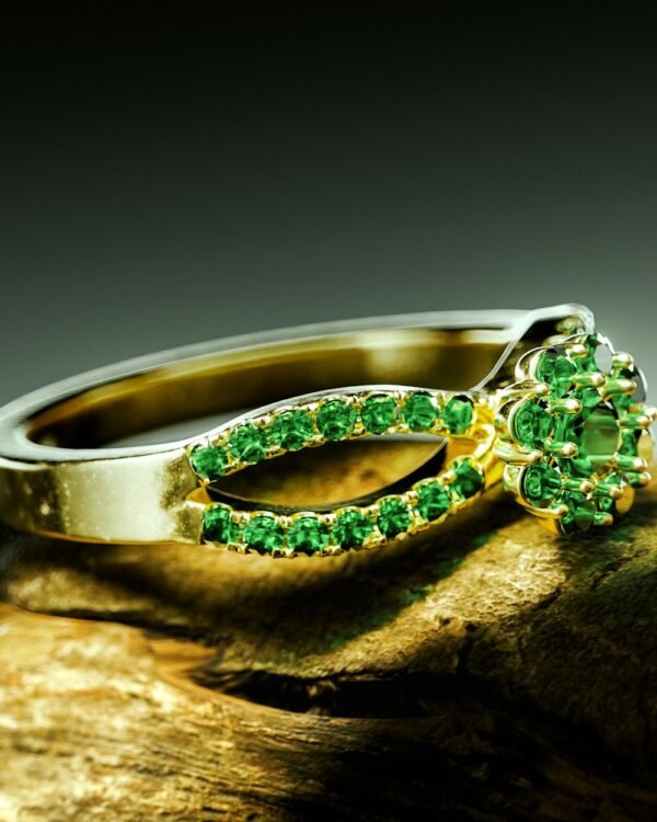 Gold ring with gemstones, soft neutral light